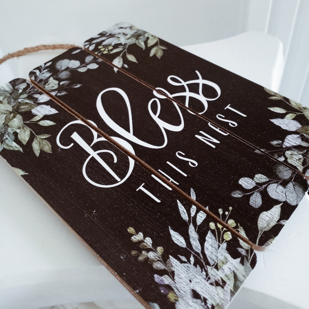 Rustic Black and White 'Bless This Nest' Wall Art